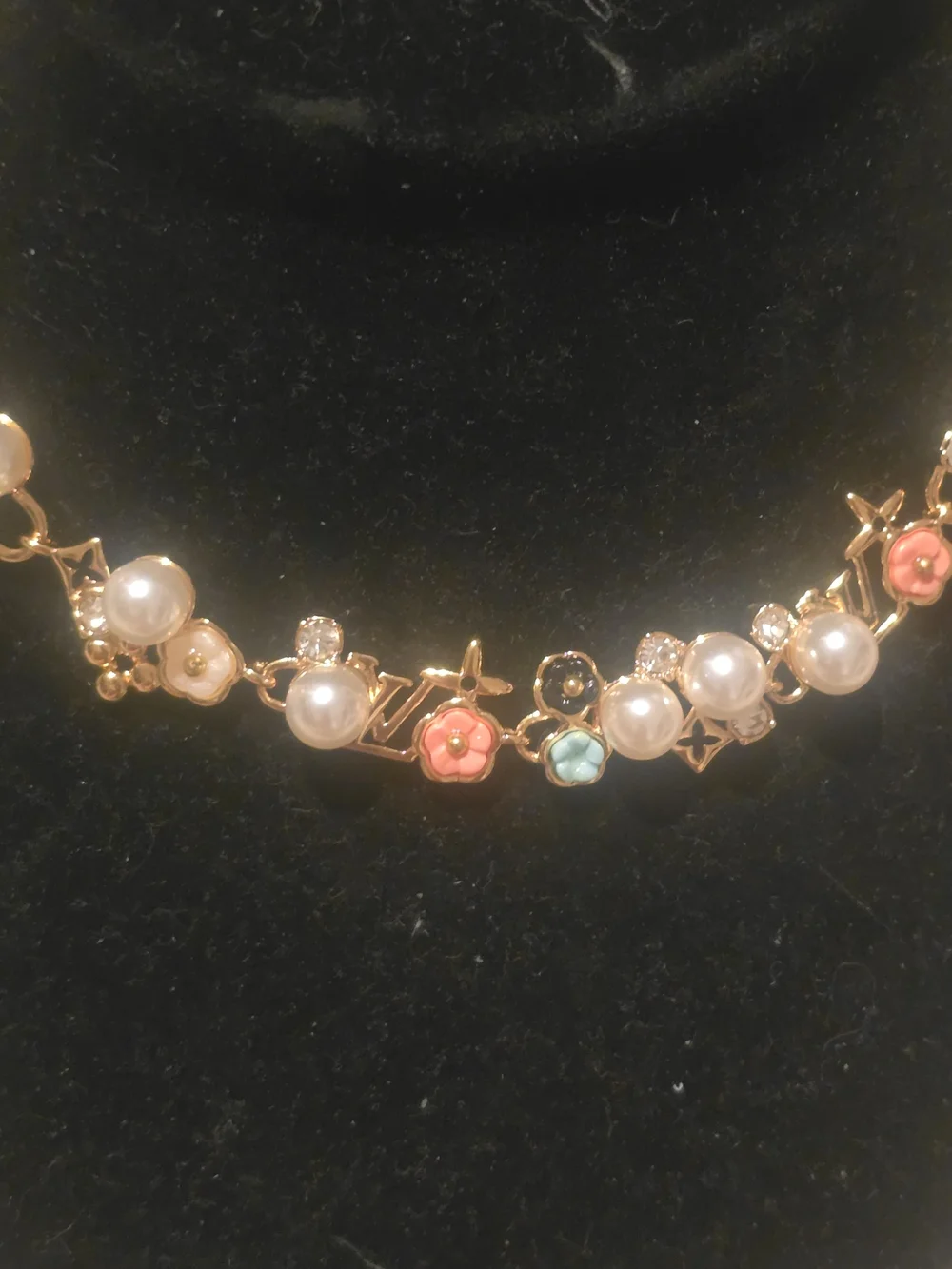 Gold-Tone Pearl & Flower Necklace - Designer Style